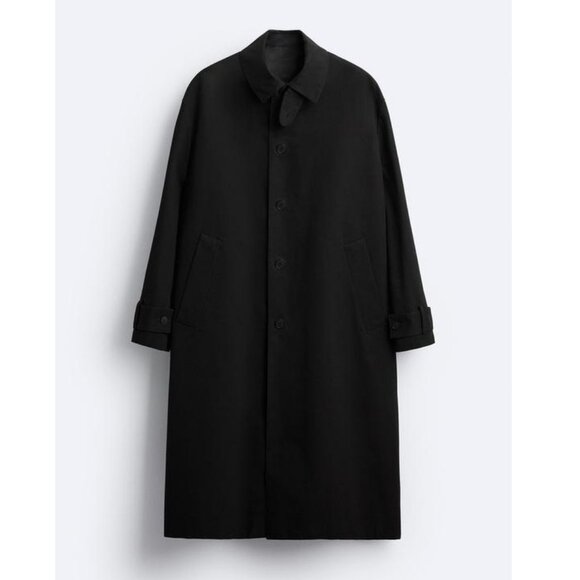 *SOLD* ZARA Men's 100% Cotton Black Trench Coat Size S Oversized Fit NEW! - Picture 5 of 9